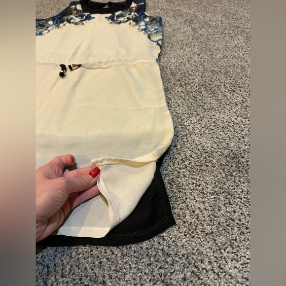 LIANG E LIANG YING Size L Ivory Blue Silky Blue Abstract Print Dress R $95 - Picture 7 of 12